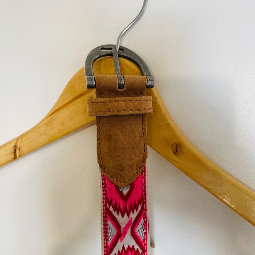Free People Aztec Pink Print Woven Leather Accent Belt - Picture 4 of 11
